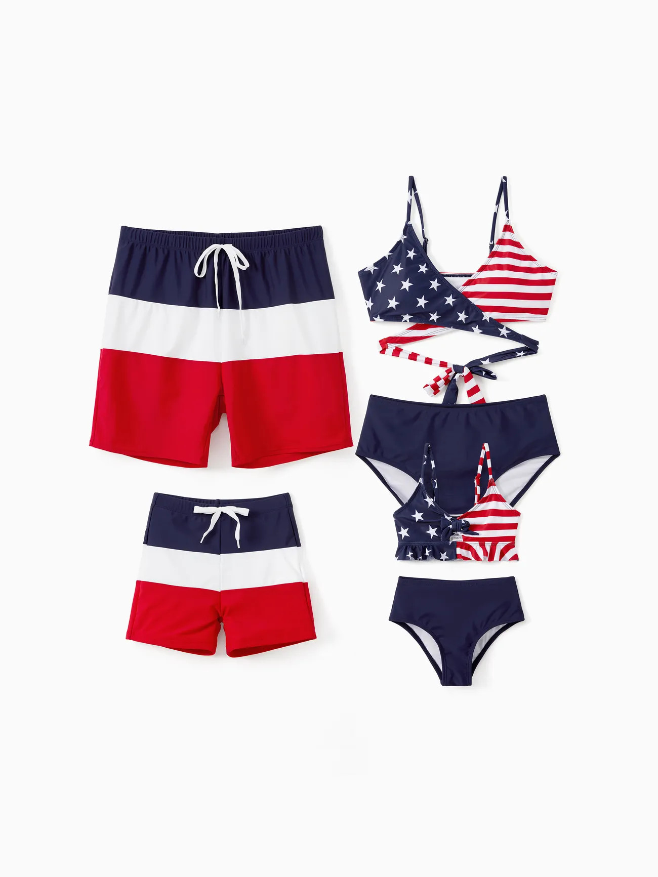 Independence Day Family Matching Swimsuits American Flag Drawstring Swim Trunks or Bikini with Op... | PatPat