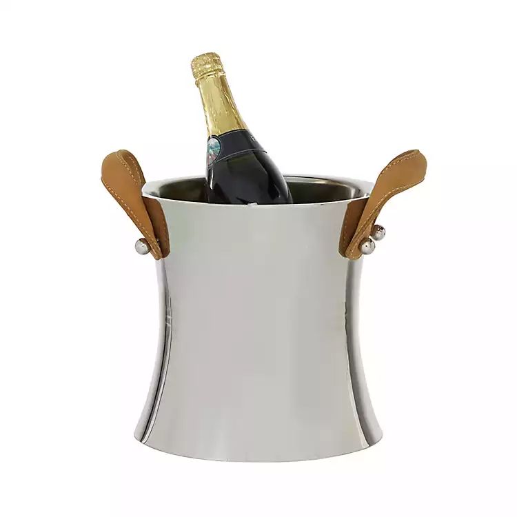 Silver Metal Leather Straps Wine Bucket | Kirkland's Home