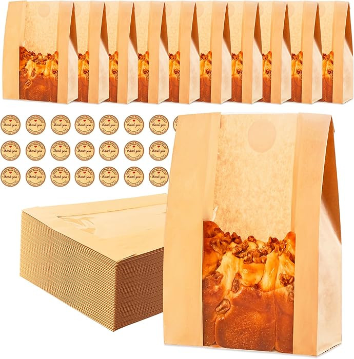 60pcs Paper Bread Bags for Homemade Bread, Sourdough Bags with Window, 13.7 x 8.3 x 3.5 Inch Larg... | Amazon (US)