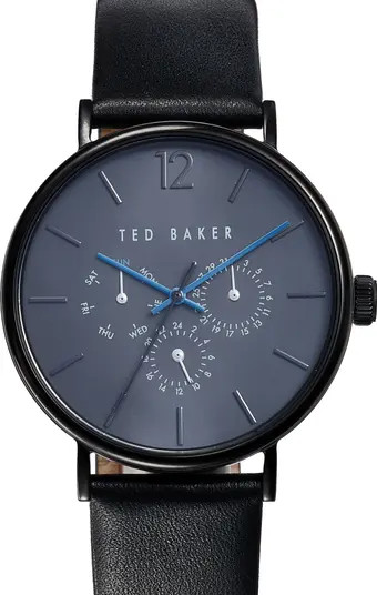 Phylipa Multifunction Leather Strap Watch, 41mm | Nordstrom