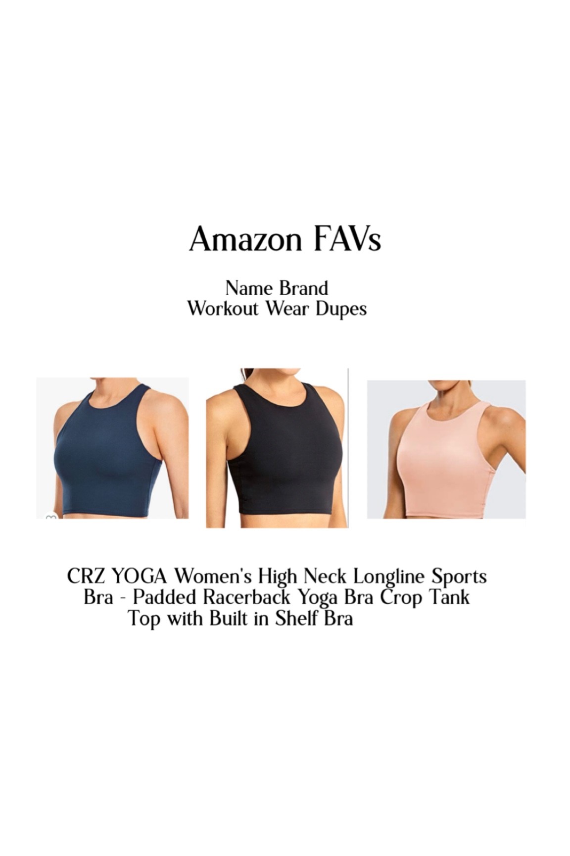 CRZ YOGA Women's High Neck Longline Sports Bra - Padded Racerback Yoga Bra Crop Tank Top with Built in Shelf Bra

#LTKunder50 #LTKworkwear #LTKfit