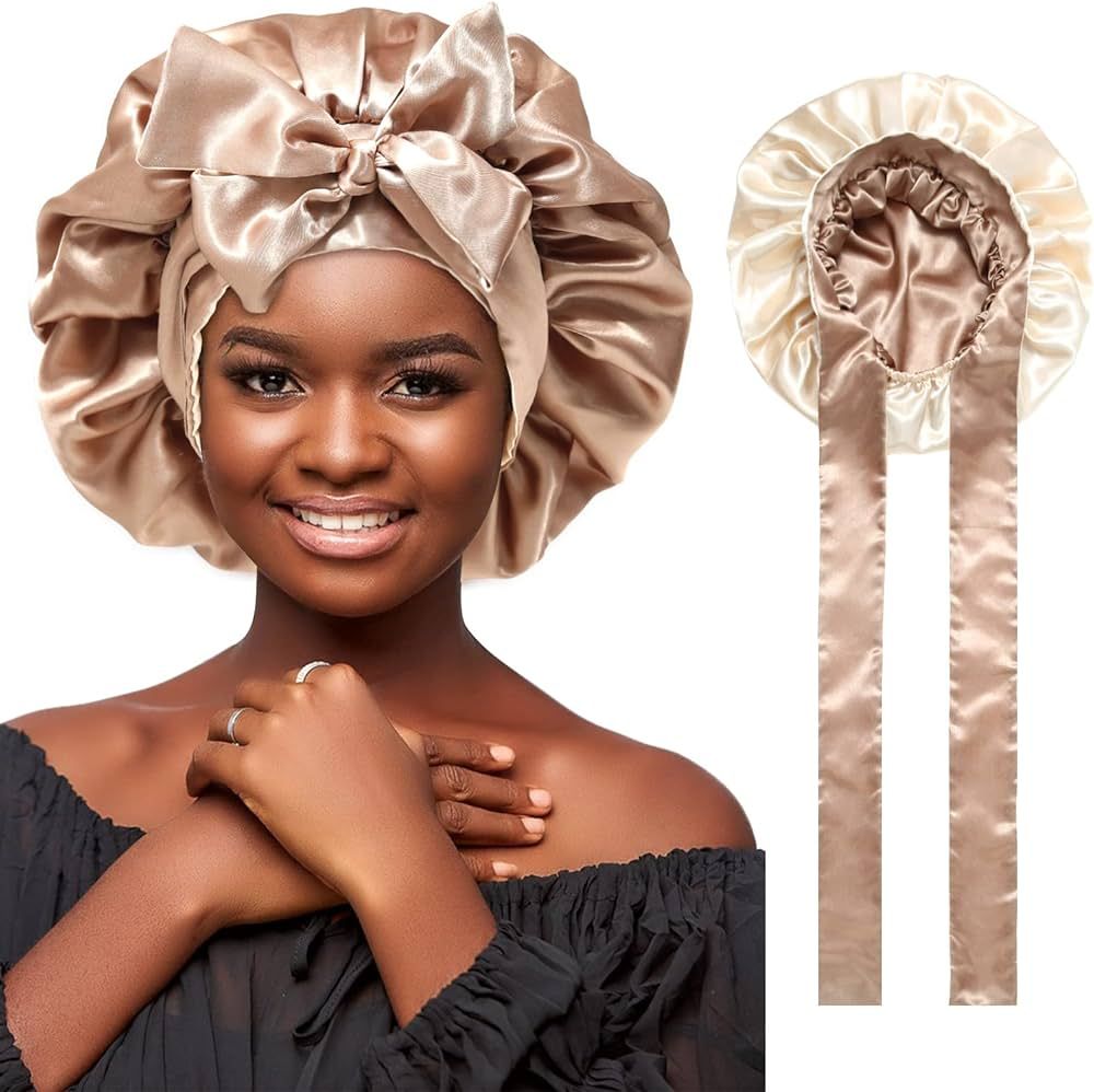 Satin Bonnet Silk Hair Bonnets for Women Curly Hair Wrap for Sleeping Cap Reversible Bonnet with ... | Amazon (US)