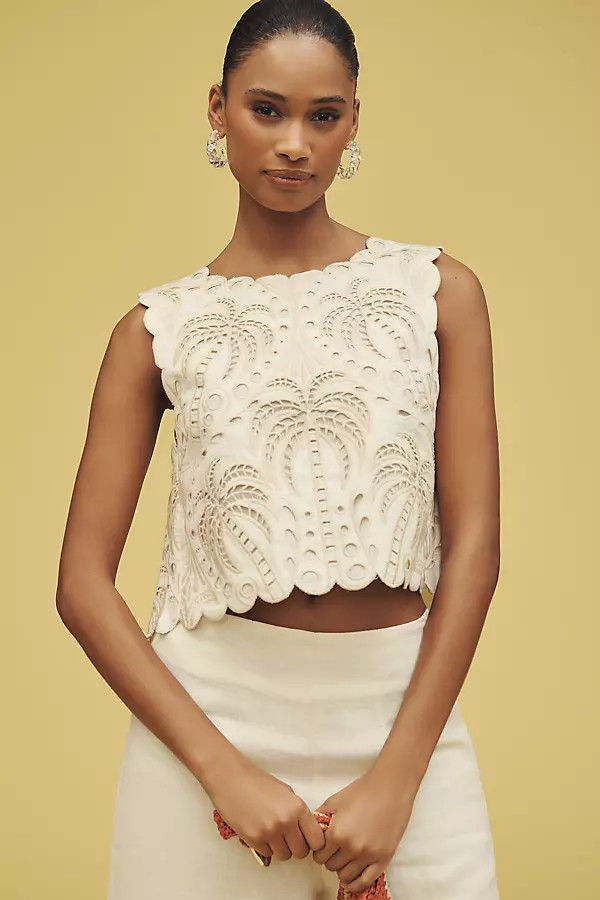 x Anthropologie Eyelet Open-Back Cropped Tank Top | Anthropologie (US)