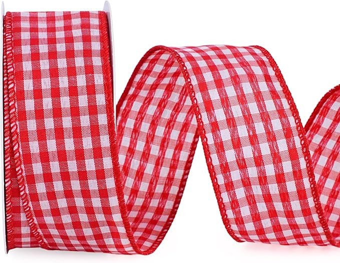 LaRibbons Red Gingham Ribbon Wired 1 1/2 Inch x 10 Yards Check Plaid Ribbon for Gift Wrapping Chr... | Amazon (US)