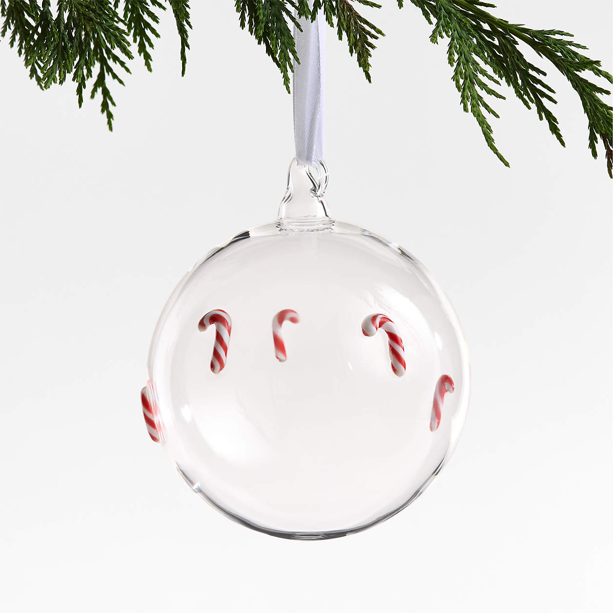 Candy Cane Glass Ball Christmas Ornament + Reviews | Crate & Barrel | Crate & Barrel