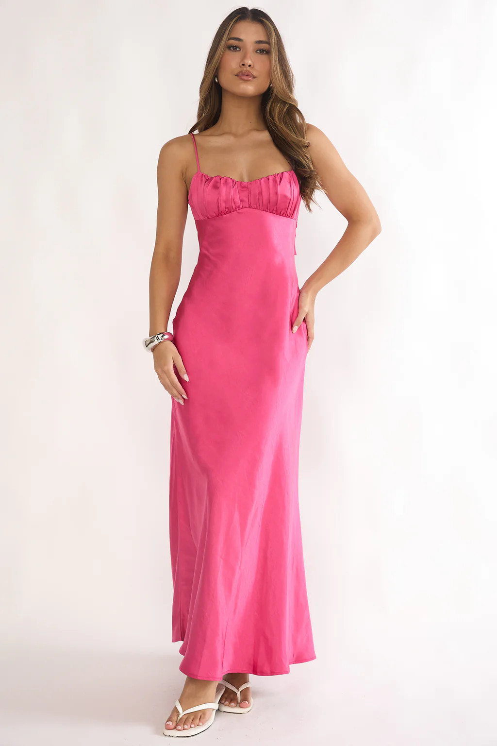 Paula Maxi Dress - Fuchsia Pink Satin Slip Dress | Lady Black Tie