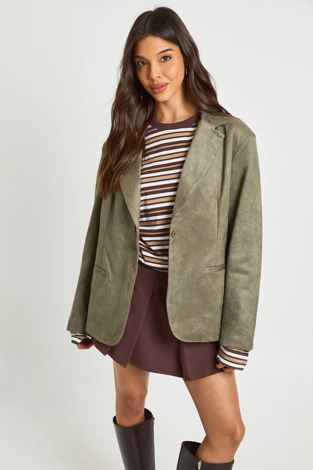 Boxy Oversized Faux Suede Blazer | boohoo (US & Canada)