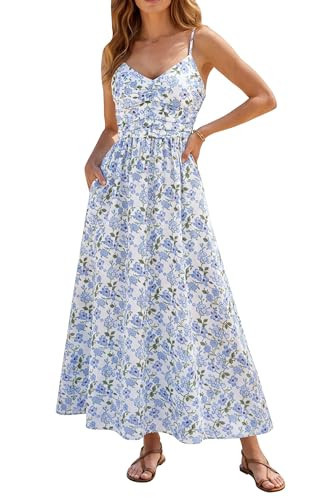 Women's Floral Maxi Dress Summer 2026 Spaghetti Strap Flowy Long Sundress Beach Vacation Boho Dresses | Amazon (US)