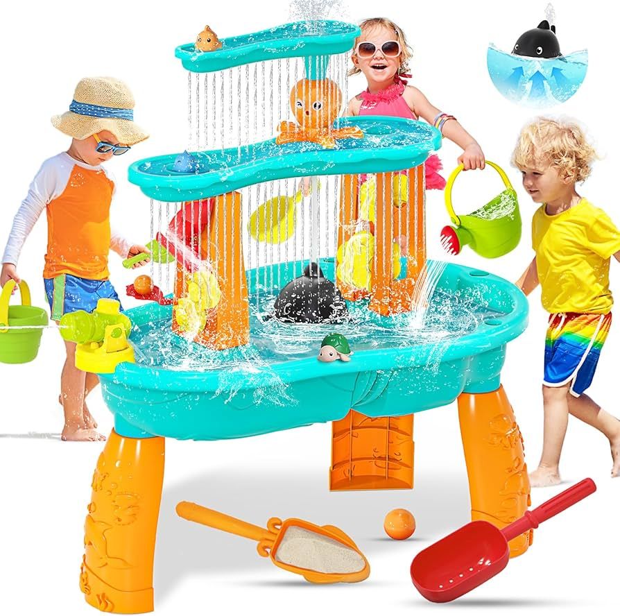 Upgraded Toddler Water Table, 3-Tier Outdoor Kids Activity Table with Water Pump & Water Toy Acce... | Amazon (US)