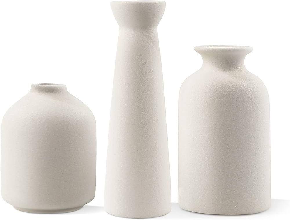 Small Ceramic Vase,White Vases for Decor,Set 3 Modern Boho Vases for Flower Pampas,Fit for Office... | Amazon (US)