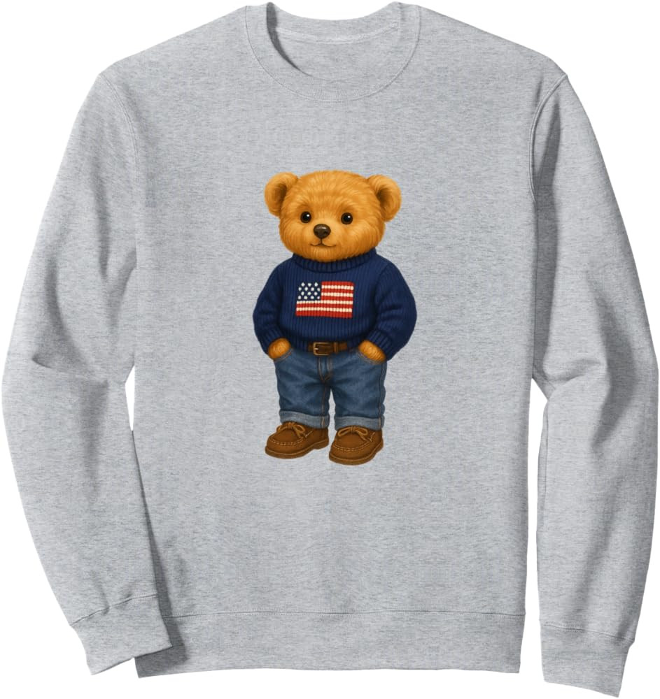 Cool American USA Teddy Bear Illustration Graphic Designs Sweatshirt | Amazon (US)
