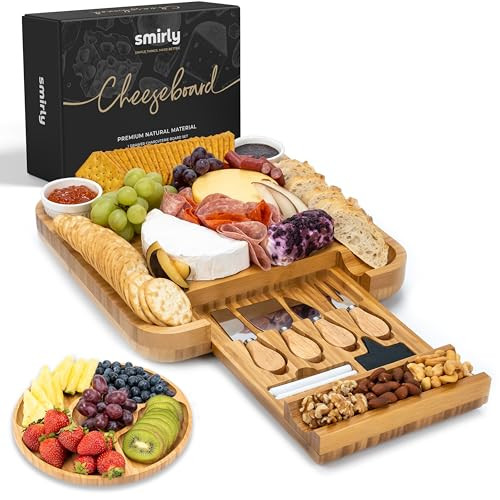SMIRLY Charcuterie Large Bamboo Cheese Board Set for Serving - House Warming Gifts for New Home, ... | Amazon (US)
