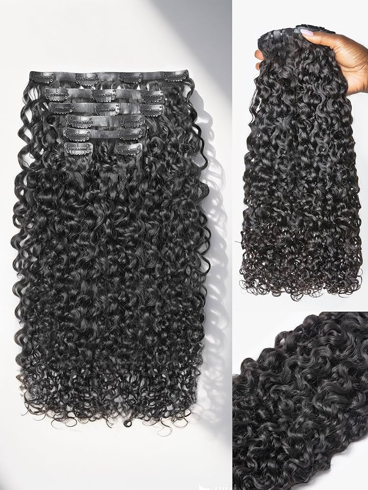 LUVME Burmese Curly Clip in Hair Extensions Real Human Hair Messy Curly Clip Ins Fullness with 2 ... | Amazon (US)