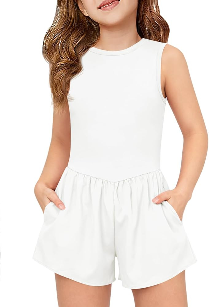 Haloumoning Girls Athletic Romper Kids Sleeveless Tennis Yoga Jumpsuit Sports Dance One Piece Out... | Amazon (US)