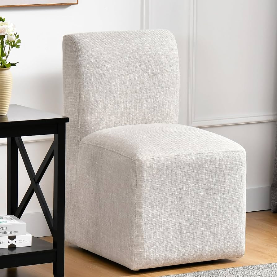 DUHOME Upholstered Dining Chair with Casters,Armless Modern Rolling Linen Dining Chairs with Whee... | Amazon (US)