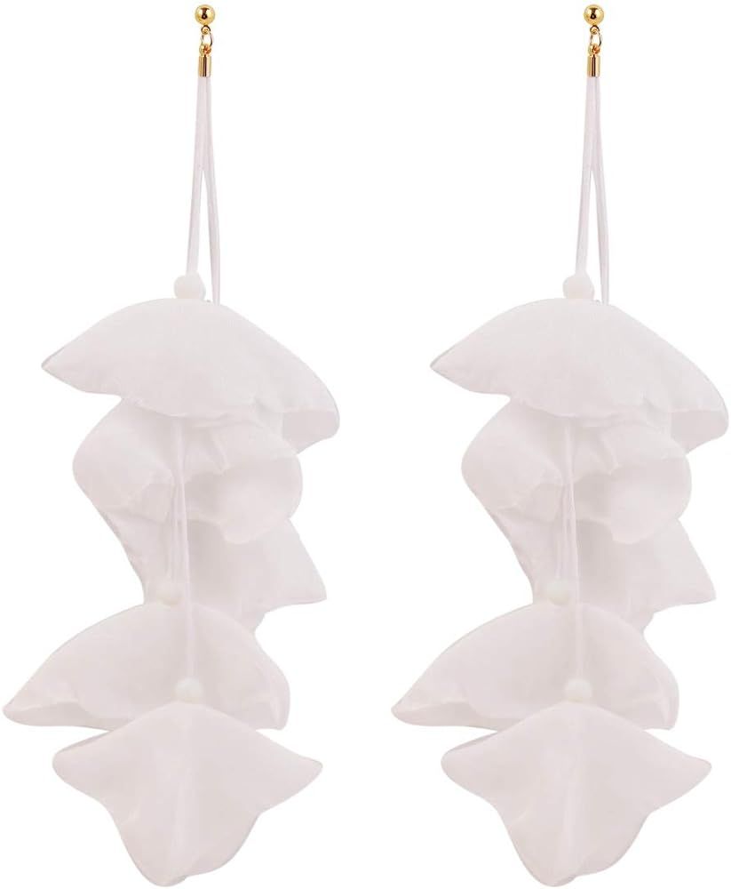 Floral Chiffon Earrings for Women - Tiered Flower Statement Tassel Earrings Long Chandelier Drop ... | Amazon (US)