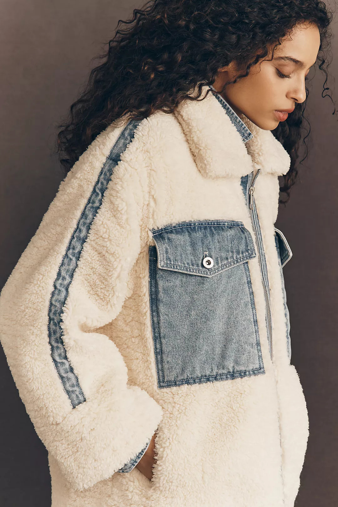 Pilcro Sherpa Denim Mixed Utility Jacket | Anthropologie (US)