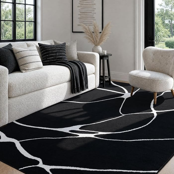 6x9 Washable Modern Abstract Black White Area Rug | Amazon (US)