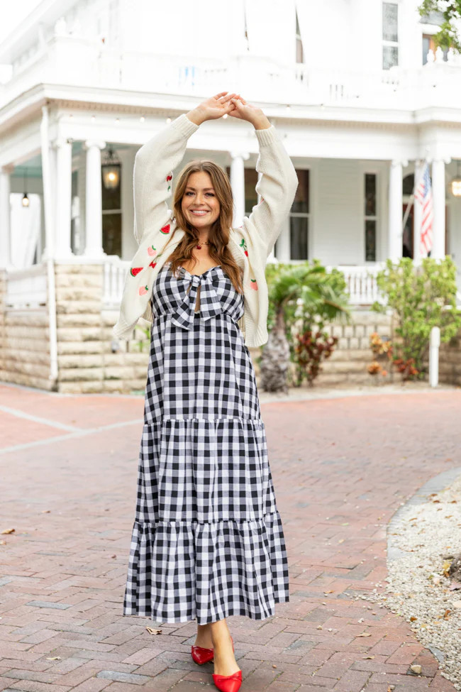 Checked Out Black and White Gingham Tie Front Maxi Dress SALE | Pink Lily