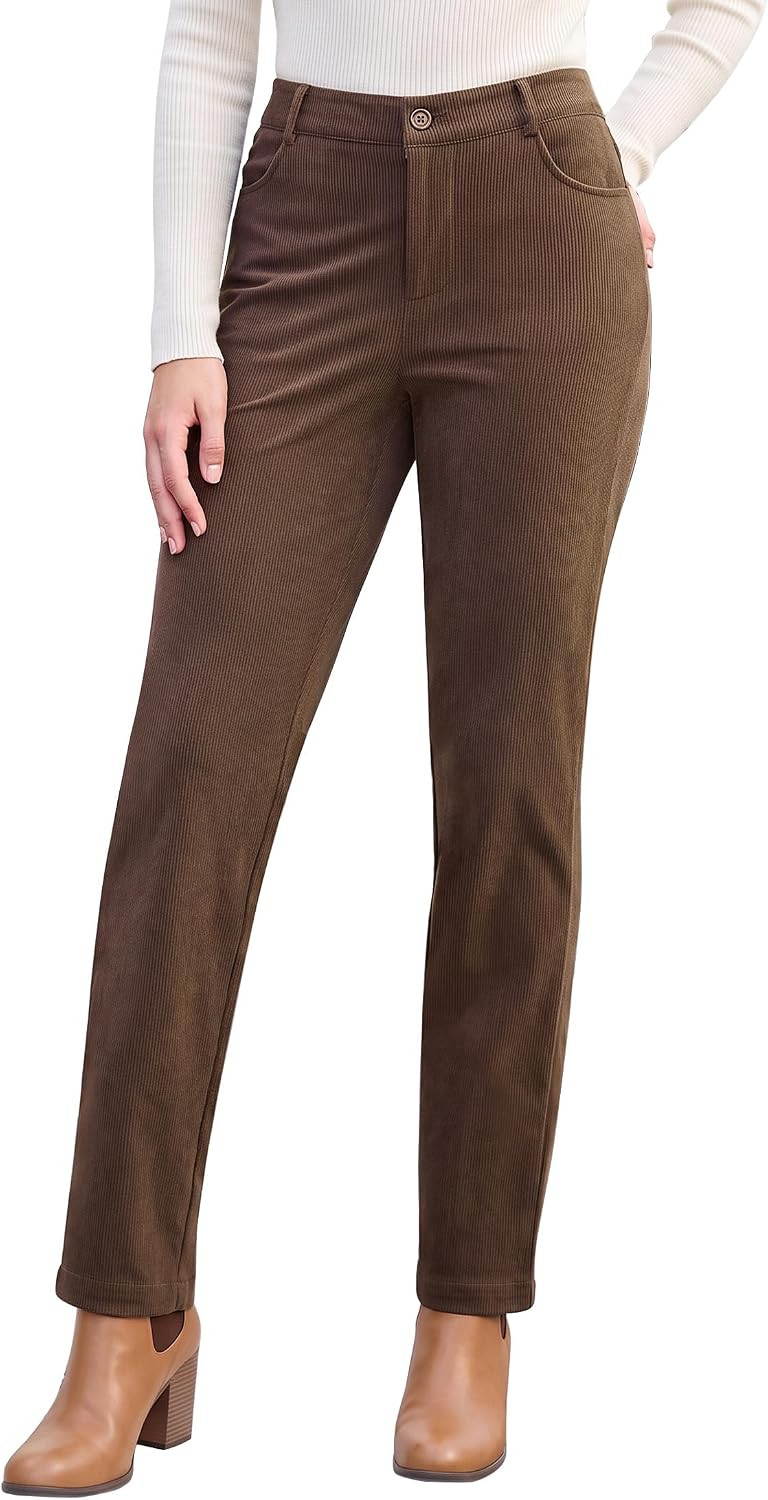 Vetinee Corduroy Pants for Women Elastic High Waisted Straight Leg Trousers | Amazon (US)