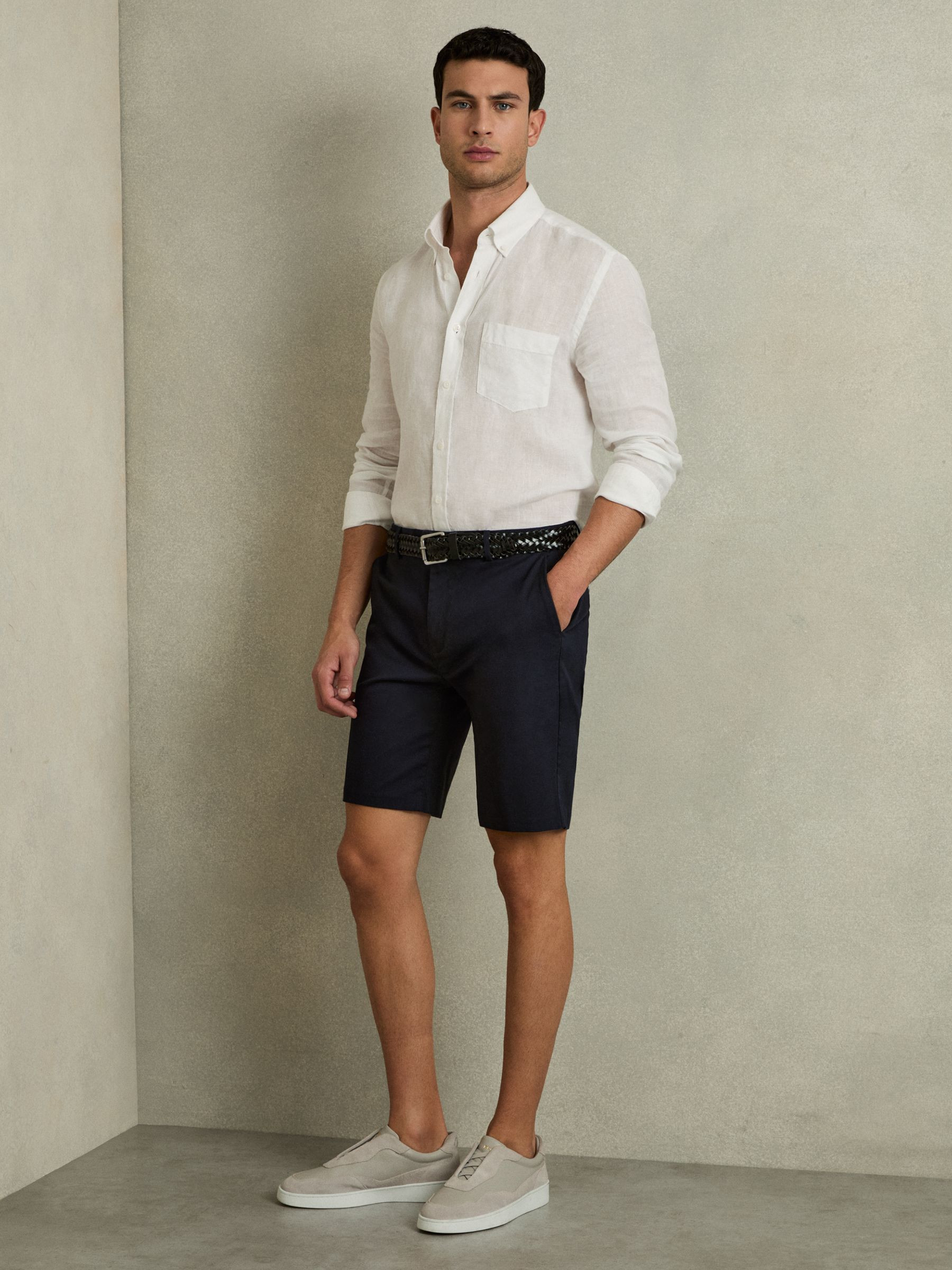 Cotton Chino Shorts with Stretch in Navy | Reiss US