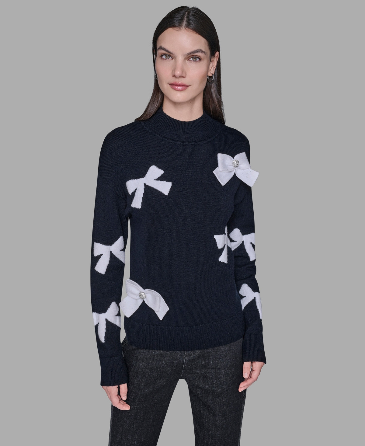 Karl Lagerfeld Paris Women's All-Over Bow Sweater - Black/Soft White | Macy's