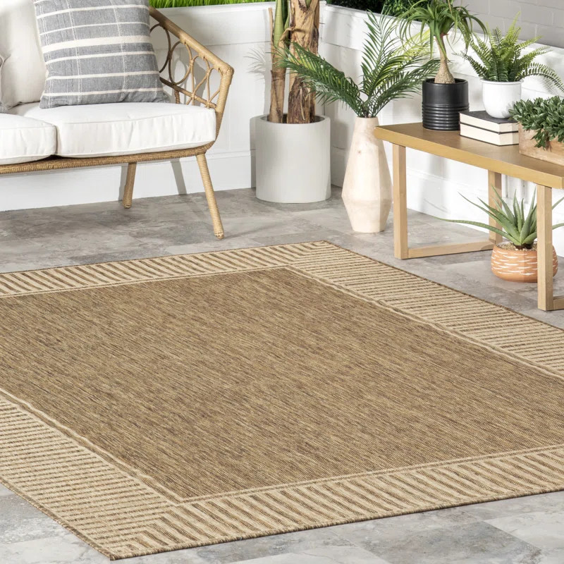 Alegre Bordered Power Loomed Tan Indoor/Outdoor Rug | Wayfair North America