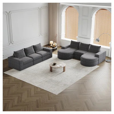 Chenille Cloud Curved Sectional Sofa With Chaise, L-Shaped Modern Upholstered Sectional Sofa With Six Modules , Chenille Sectional Sofa For Living Roo | Wayfair North America