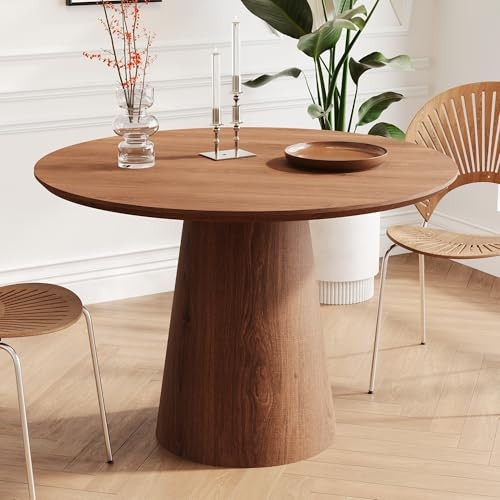 DREAMODERN 43" Round Dining Table Modern for 4, Natural Wood Grain Circle Kitchen Table with Cone Wood Pedestal Base, Mid Century Circular Dining Table for Living Room, Walnut | Amazon (US)