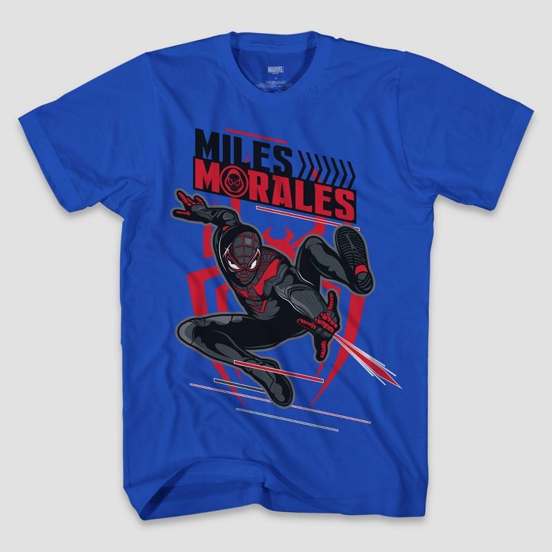 Kids' Marvel Miles Morales Short Sleeve Graphic T-Shirt - Blue | Target