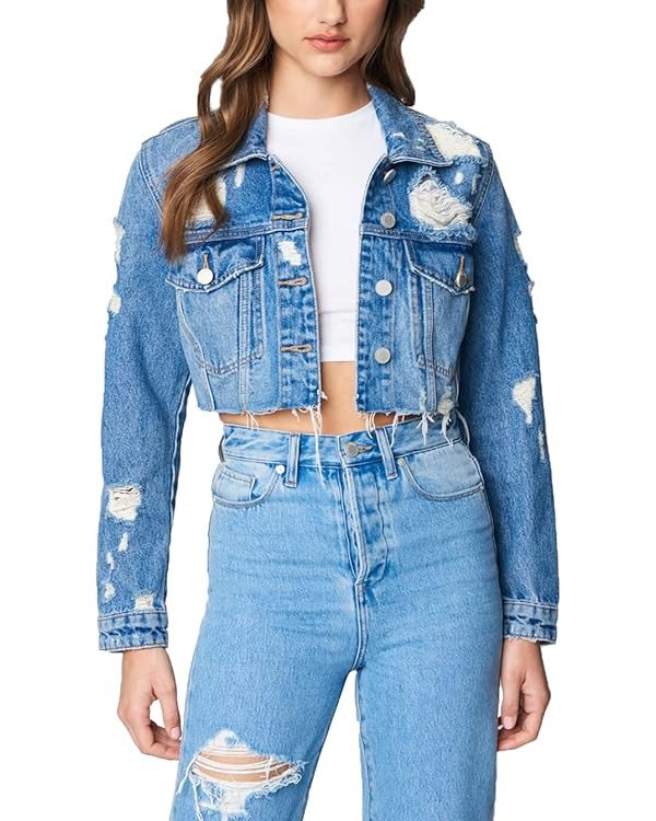 [BLANKNYC] womens Luxury Clothing Cropped and Distressed Denim Trucker Jackets, Comfortable & Sty... | Amazon (US)