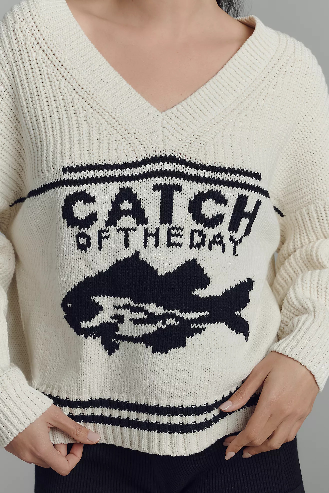 Maeve V-Neck Nautical Linen-Blend Sweater | Anthropologie (US)