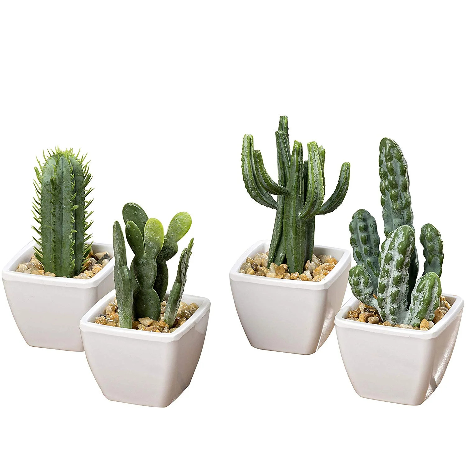 Realistic Faux Mini Cactus Plants, Set of 4, Artist Modeled Prickle Pimple Greenery, Pebbles Whit... | Walmart (US)