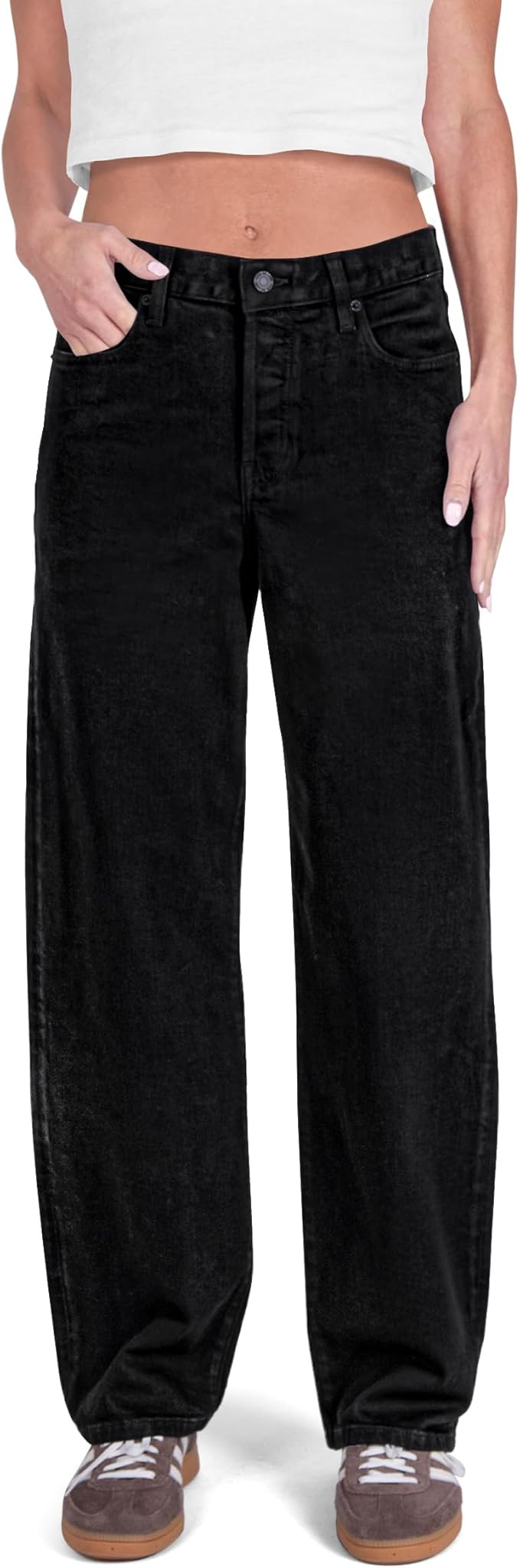 Women Wide Leg Baggy Jeans Casual Mid Waisted ButtonFly Denim Pants | Amazon (US)