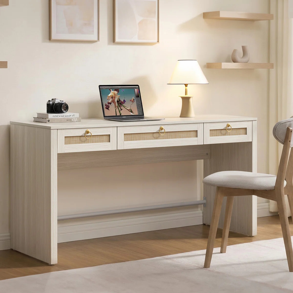 Pomodoro Boho Rattan 3-Drawer Storage Desk | Wayfair North America