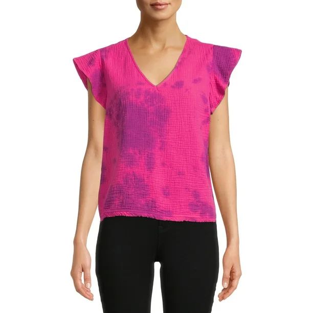 Time and Tru Women's Tie Dye Top with Short Ruffle Sleeves - Walmart.com | Walmart (US)