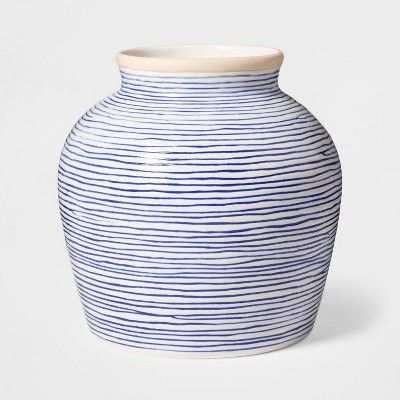 7.1" x 7" Stoneware Striped Vase Blue/White - Threshold™ | Target