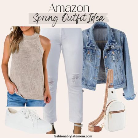 Amazon spring outfit! 
Fashionablylatemom 
Jean jacket 
Sneakers 
Sweater tank top

#LTKstyletip #LTKshoecrush