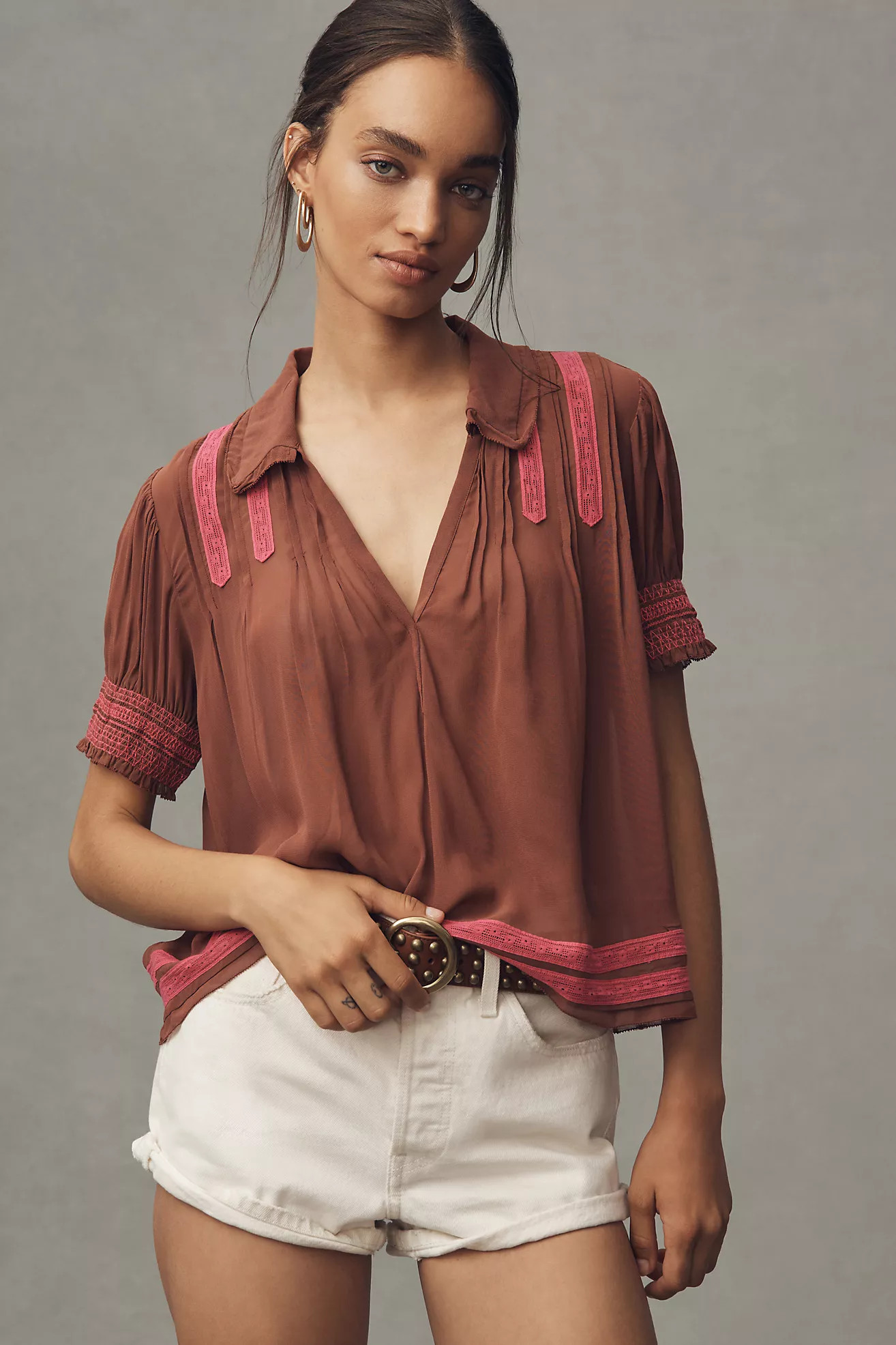 By Anthropologie Short-Sleeve Sheer Blouse | Anthropologie (US)