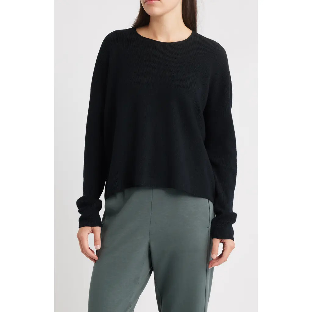Eileen Fisher Crewneck Wool Sweater in Black at Nordstrom, Size Small | Nordstrom