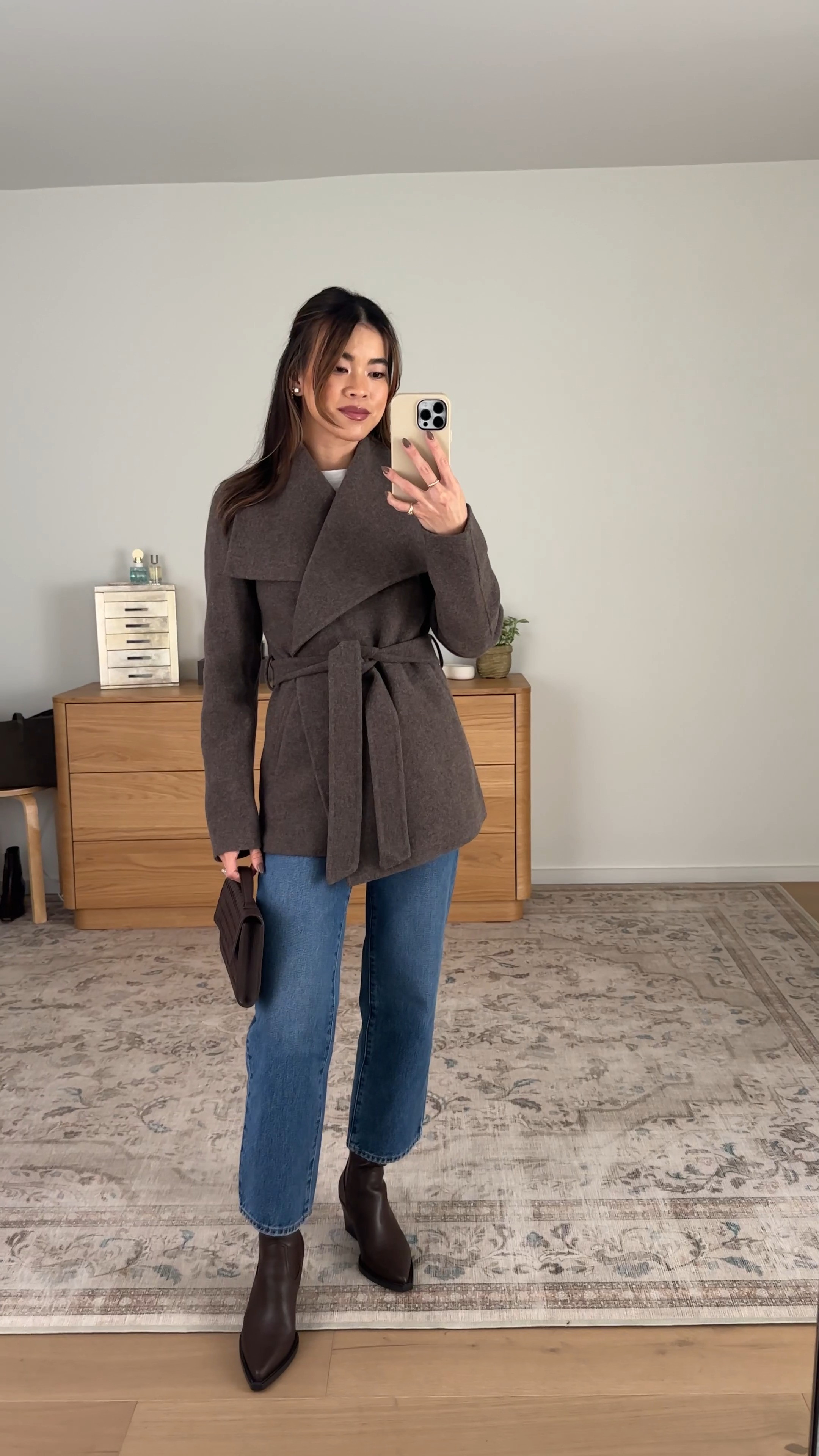 The cutest coat from @Quince!

Sizing info: 
•Quince Bella Rigid Straight Jeans (Size 24 Short in Horizon Blue) 
•Quince cotton boxy crewneck tee (Size XS in White) 
•Quince Double-Faced Merino Wool Draped Collar Short Wrap Coat (Size XS in Cocoa Melange) 

petite fashion, get dressed with me, outfit inspiration, ootd, nashville outfit, Nashville influencer, petite style, vacation style, casual outfits, mom style, petite pants, fall outfits, fall outfit info, fall pants, fall outfit idea, fall top, fall sweater, fall shoes, quince, petite jeans, cardigan, fall jacket, fall boots, ankle boots 

 #LTKootd #LTKSeasonal #LTKPetite