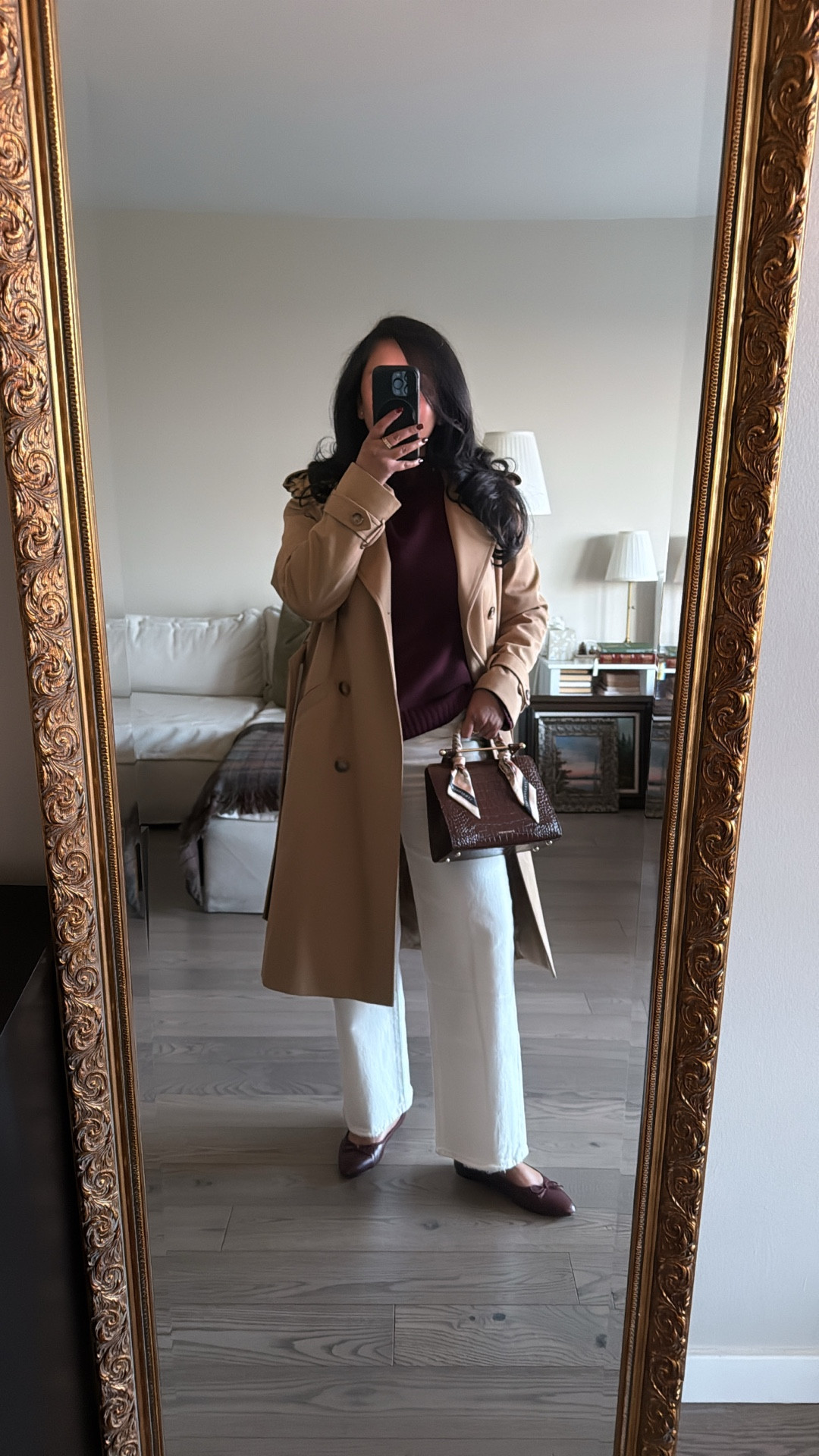 Casual dinner outfit 🍇 wearing cashmere berry knit with white jeans and classic structured trench coat.🧥 

#LTKootd #LTKgrwm #LTKSpringSale