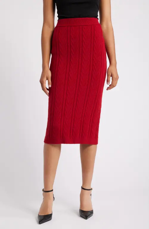 Anne Klein Chevron Stitch Cable Knit Midi Pencil Skirt in Titian Red at Nordstrom, Size Medium | Nordstrom