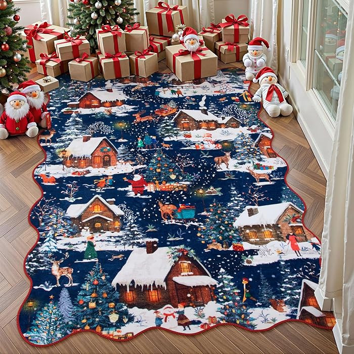 Wonnitar Winter Cottage Christmas Area Rug, 3x5 Washable Christmas Rugs for Bedroom Entryway, Low... | Amazon (US)