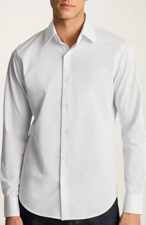 Bonobos Tech Solid White Performance Cotton Blend Piqué Button-Up Shirt in Birds Eye Texture V2 C4 at Nordstrom, Size Large | Nordstrom