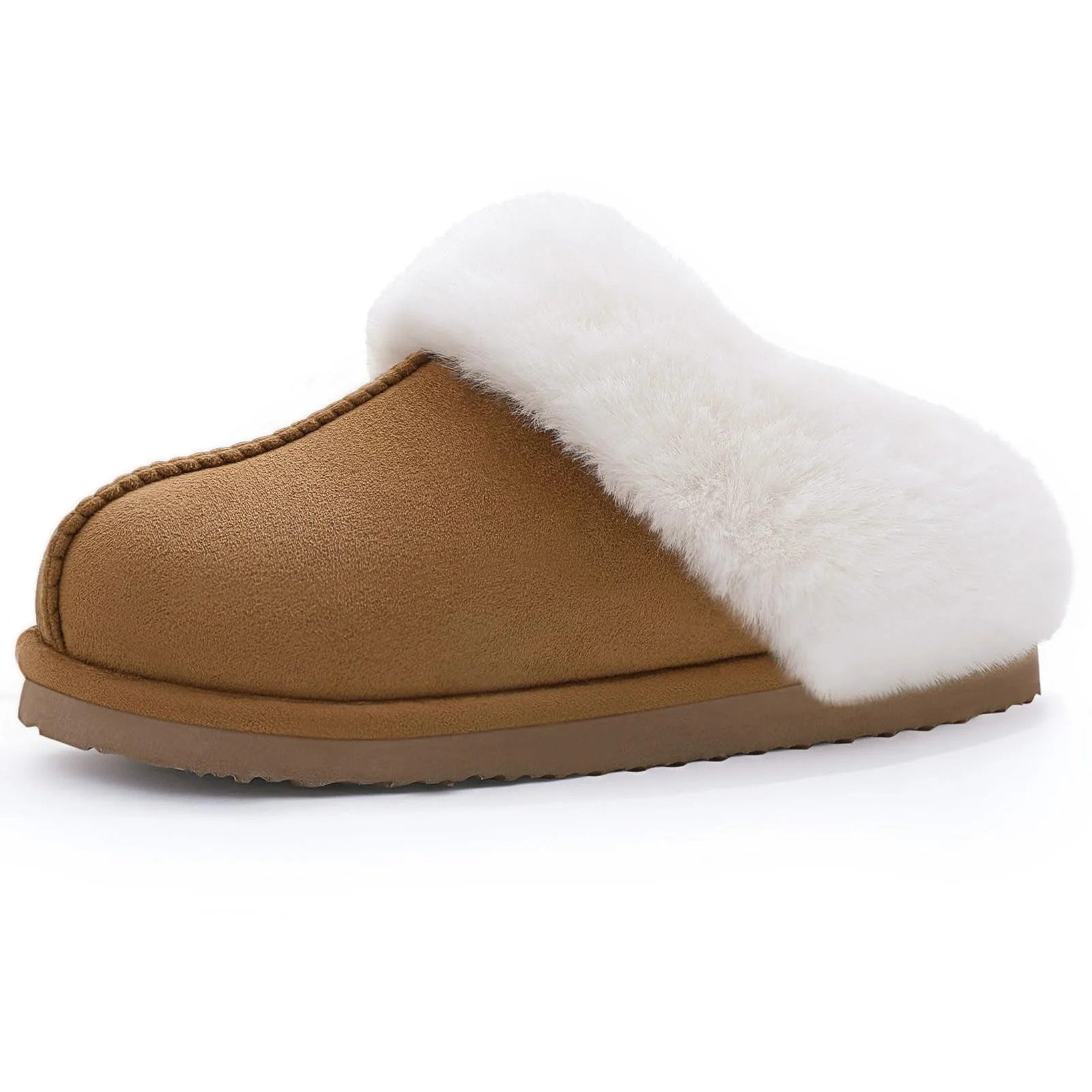 Litfun Fuzzy Memory Foam House Slippers for Women Fluffy Suede Slippers with Faux Fur Collar Indo... | Walmart (US)