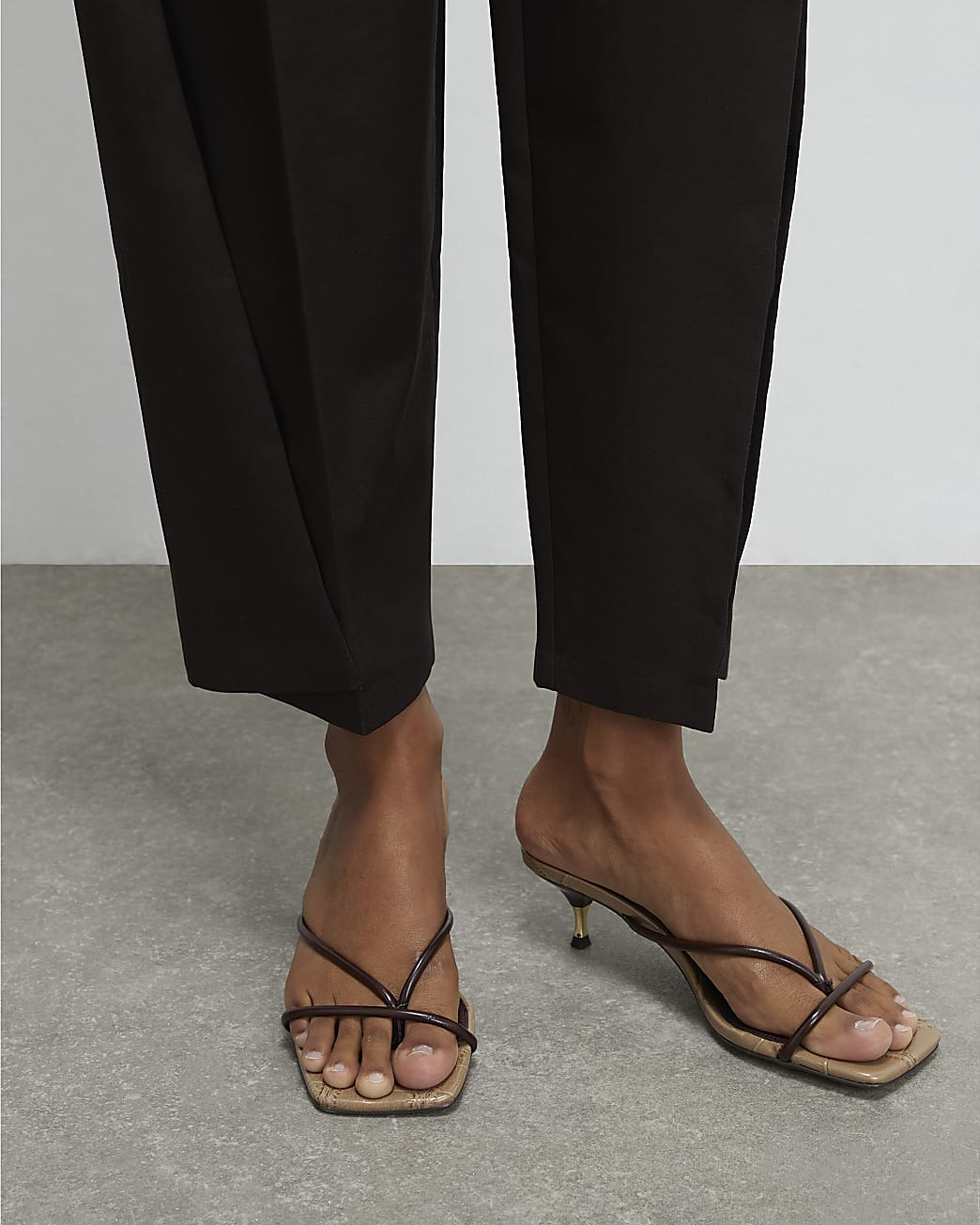 Brown Skinny Strap Toe Thong Heels | River Island UK & IE