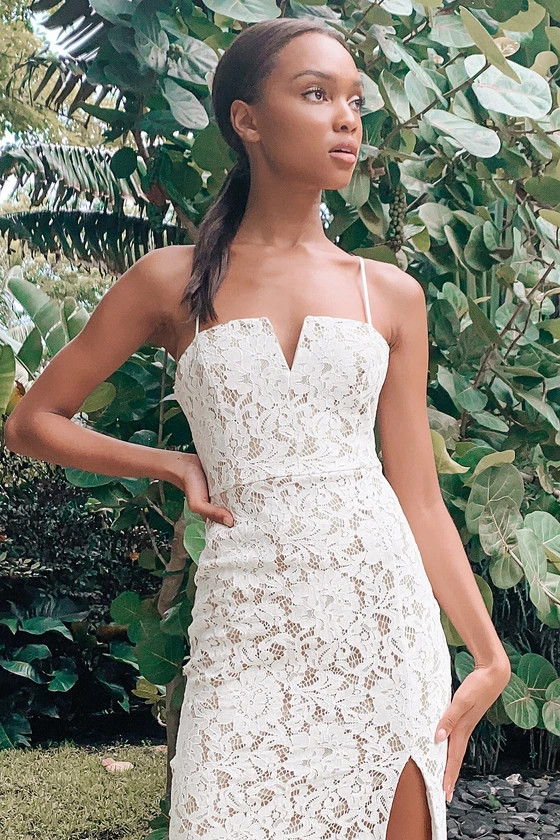 Amazing Allure White Crochet Lace Bodycon Midi Dress| White Dress For Graduation  | Lulus (US)