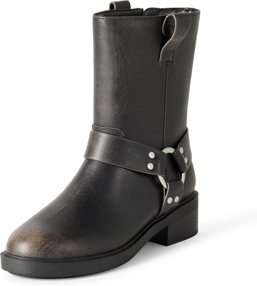 The Drop Women's Lilith Short Moto Boot with Buckles Biker | Amazon (US)