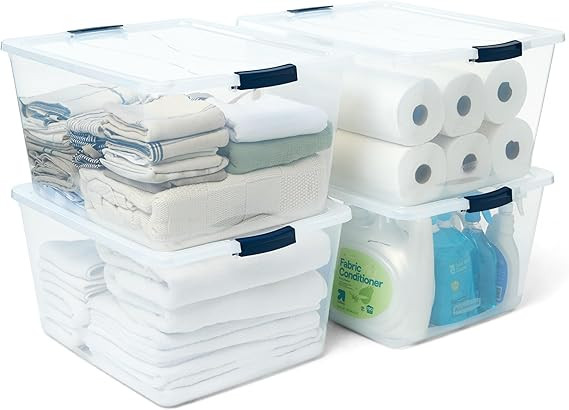 Rubbermaid Cleverstore 71 Qt Clear Storage Bins with Lids, 4-Pack, Stackable, BPA-Free, Made in U... | Amazon (US)